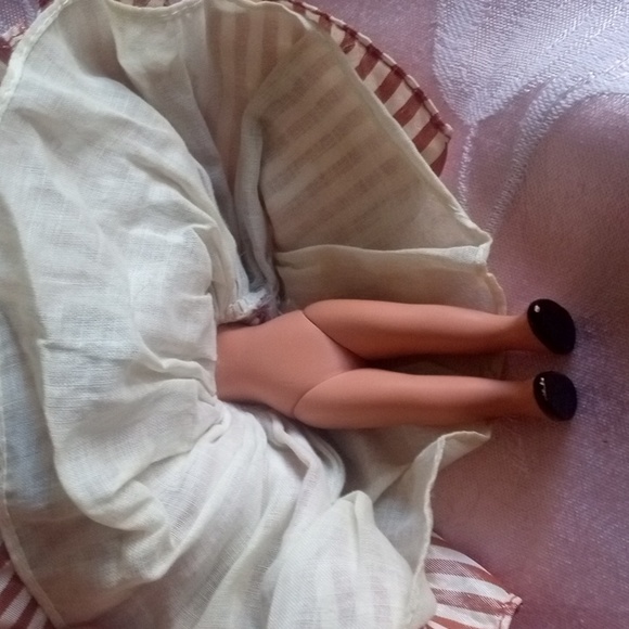 Collectible VINTAGE Story Book Doll Stripe Dress , Plastic Jointed Doll - Picture 5 of 12